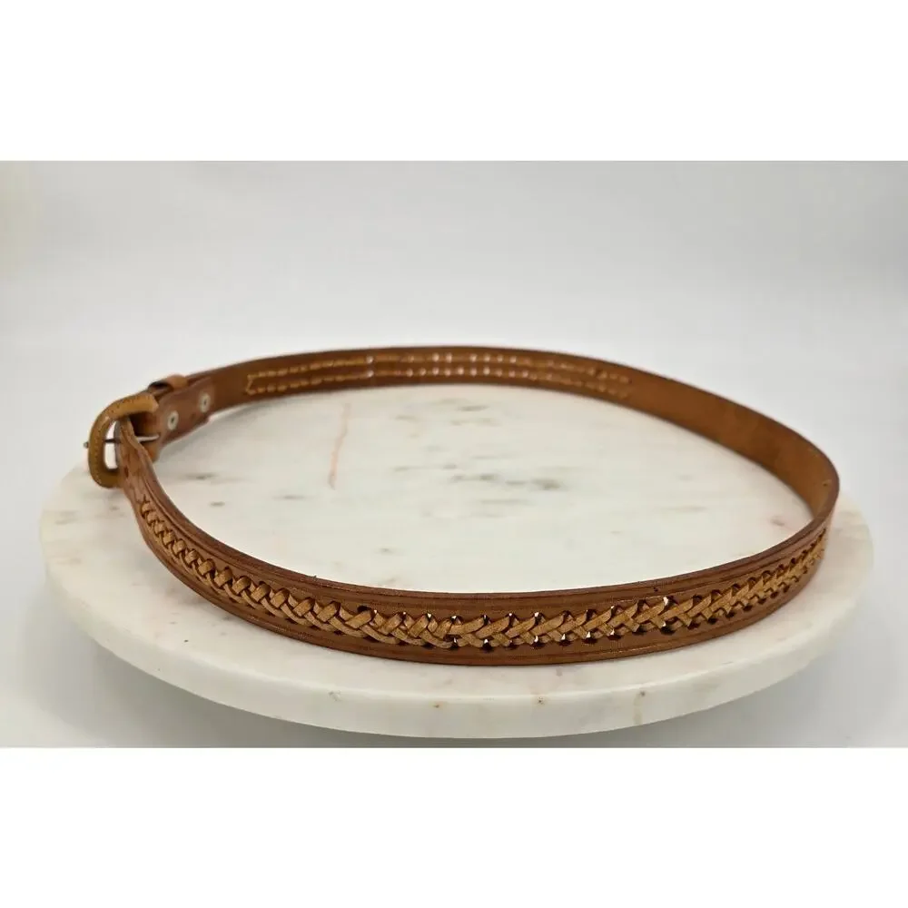Vintage Western Handmade Tooled Braided‎ Stitch Leather Belt